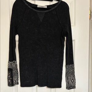 Able Black Long-Sleeve Knit Top with Patterned Cuff Detail